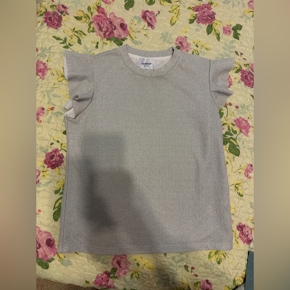Dondup Silver Short Sleeve Tee with Ruffle Sleeves